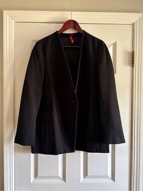 SPANX Collarless Black Single-Button V-Neck Blazer Jacket